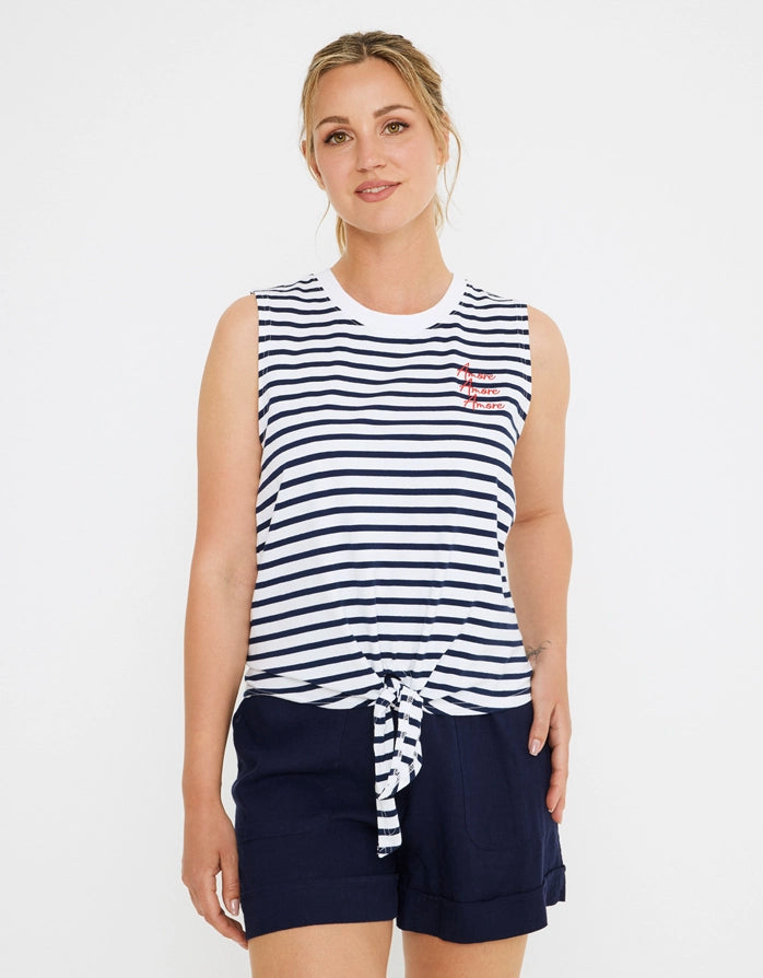 koala bay Camiseta Tirantes Blanca y Azul Marino - Rayti En línea
