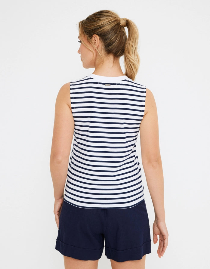 koala bay Camiseta Tirantes Blanca y Azul Marino - Rayti En línea