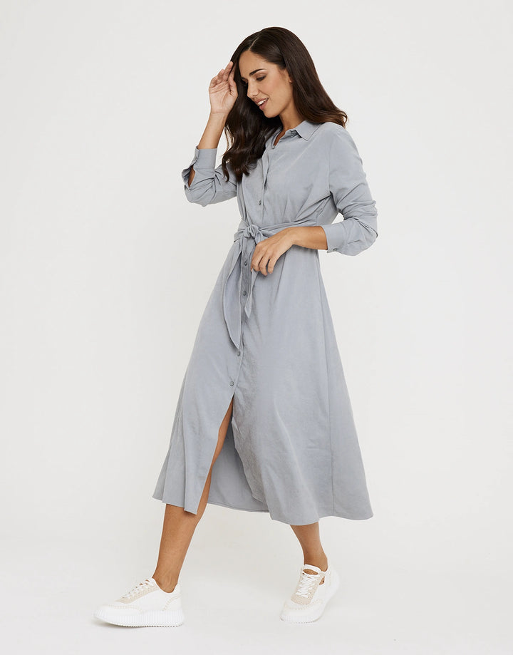 koala bay Vestido Largo Camisero Gris - Verona Mejor oferta