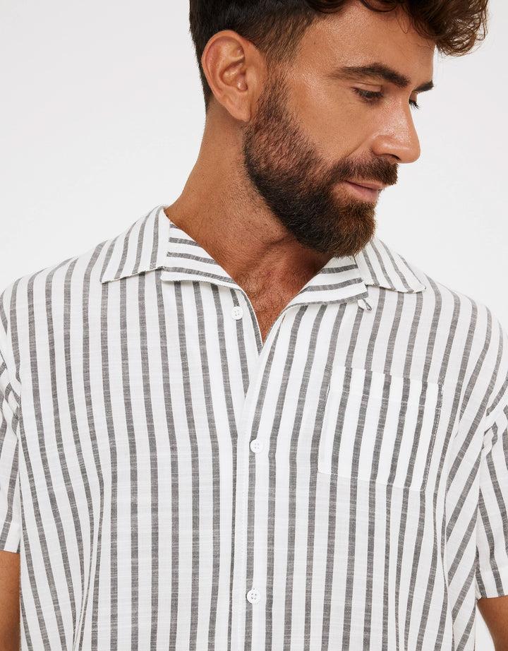 koala bay Camisa Rayas Manga Corta Negro - Rayred Ofertas especiales
