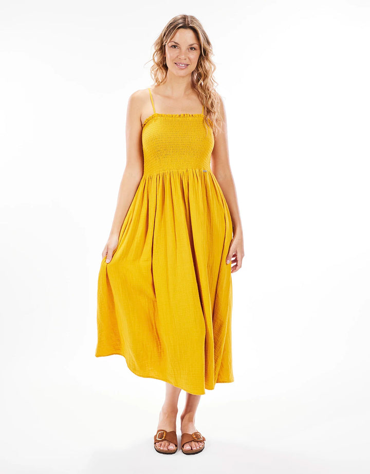 koala bay Vestido Largo Algodón Mostaza - Bibin Rebajas de fin de temporada