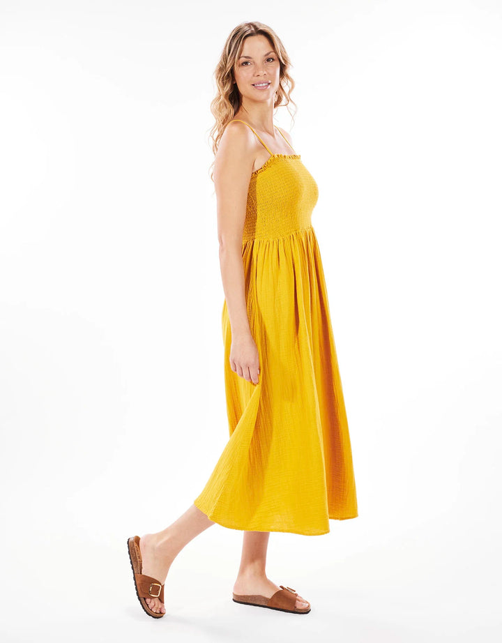 koala bay Vestido Largo Algodón Mostaza - Bibin Rebajas de fin de temporada