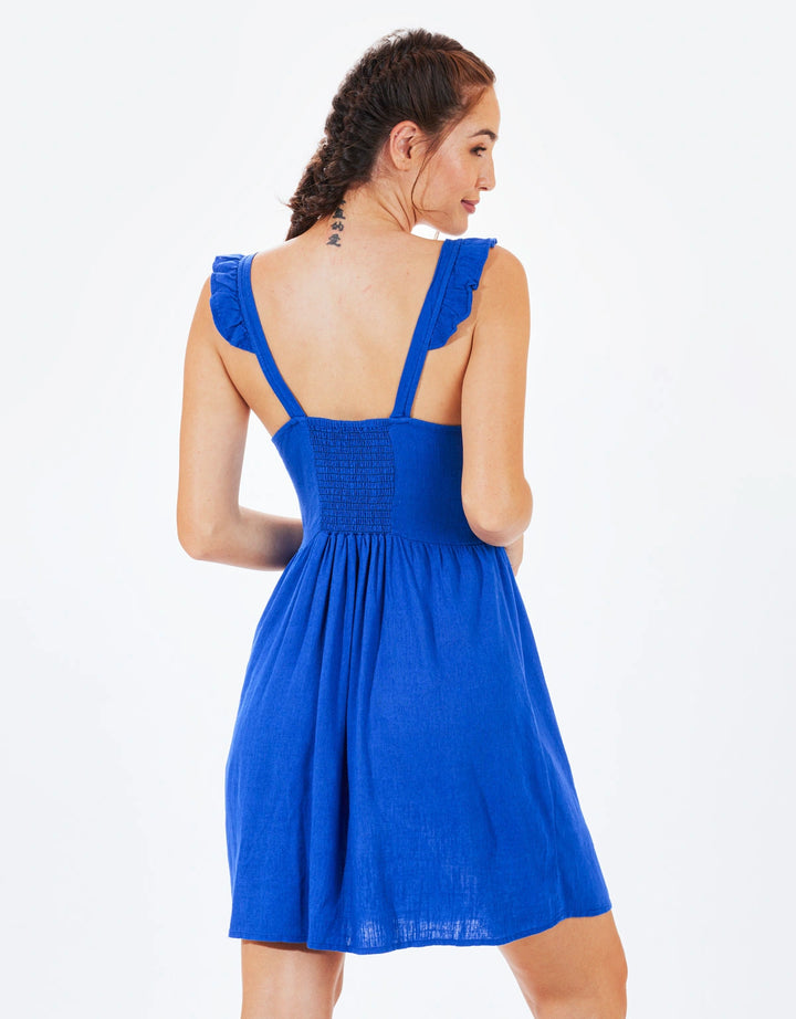 koala bay Vestido Corto Tirantes y Botones Azul - Sami Libre de impuestos