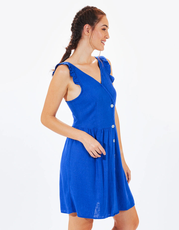 koala bay Vestido Corto Tirantes y Botones Azul - Sami Libre de impuestos