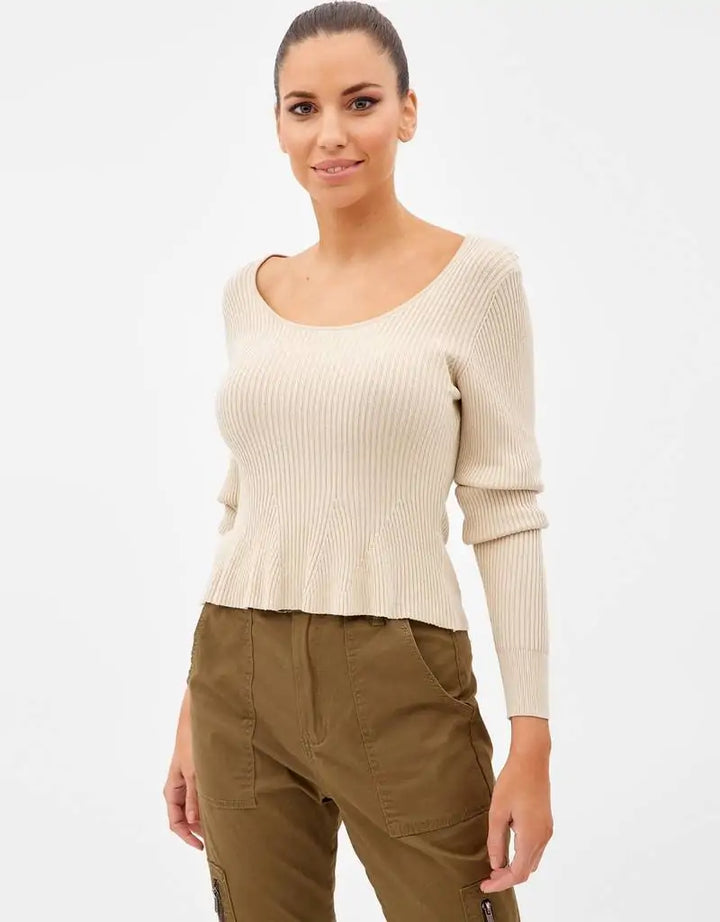koala bay Camiseta Manga Larga Beige - Geisha Rib Liquidación