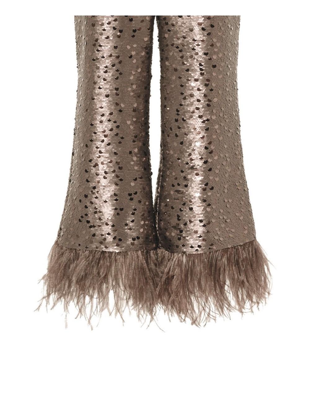 pertegaz Pantalón de paillettes con plumas champagne Grandes ahorros