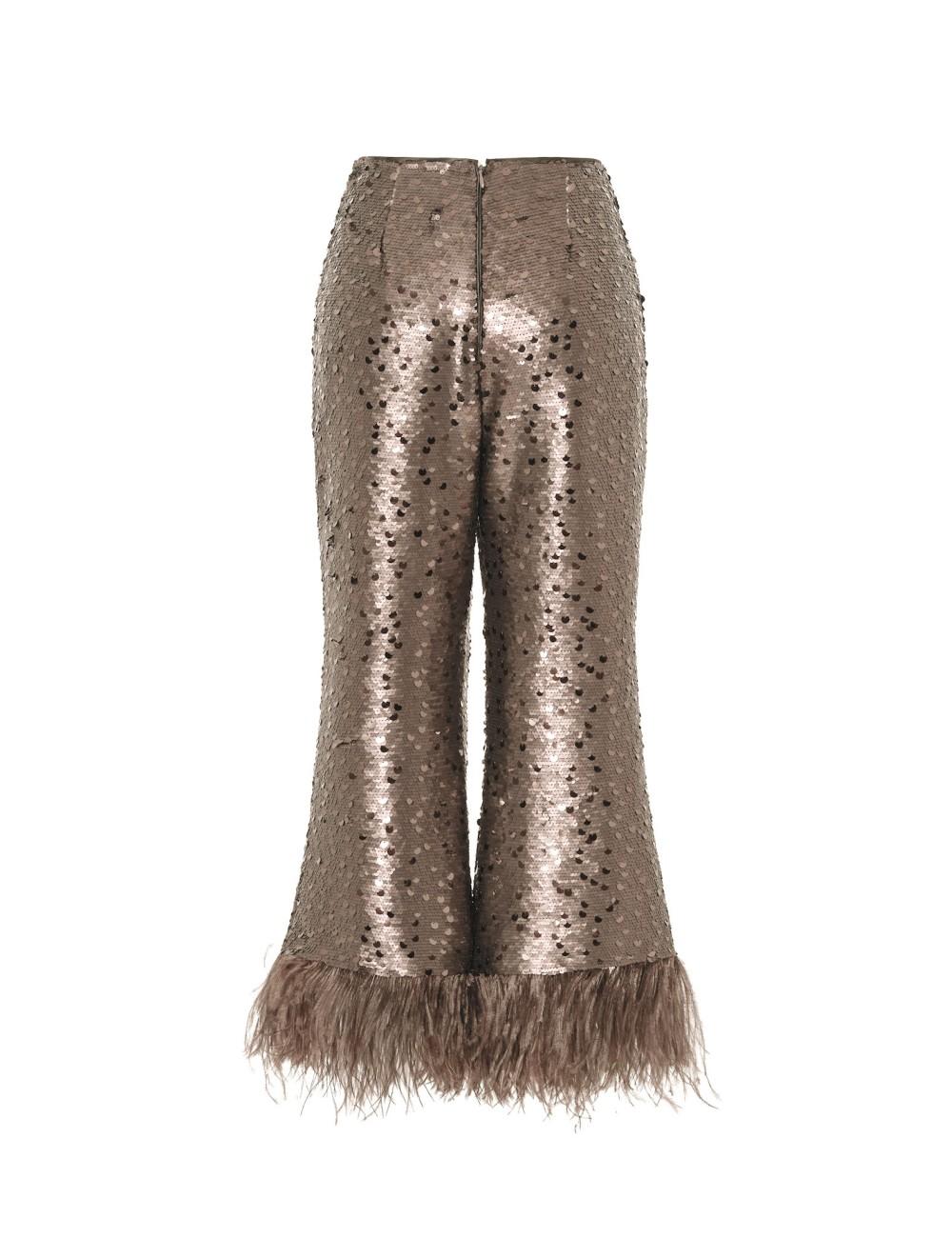 pertegaz Pantalón de paillettes con plumas champagne Grandes ahorros