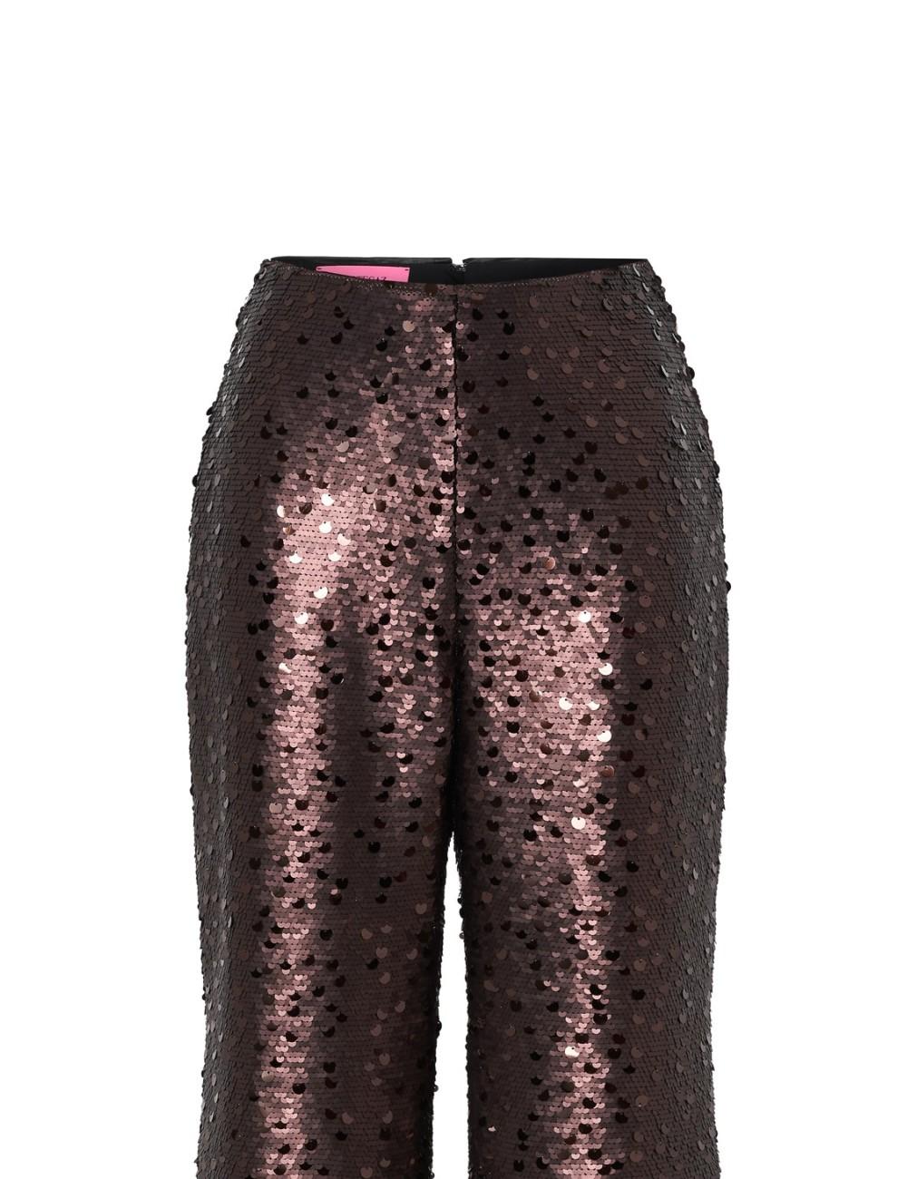 pertegaz Pantalón de paillettes con plumas marrón Rebajas de fin de temporada
