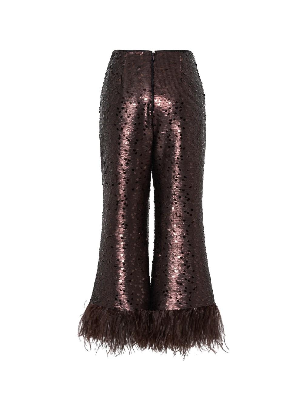 pertegaz Pantalón de paillettes con plumas marrón Rebajas de fin de temporada