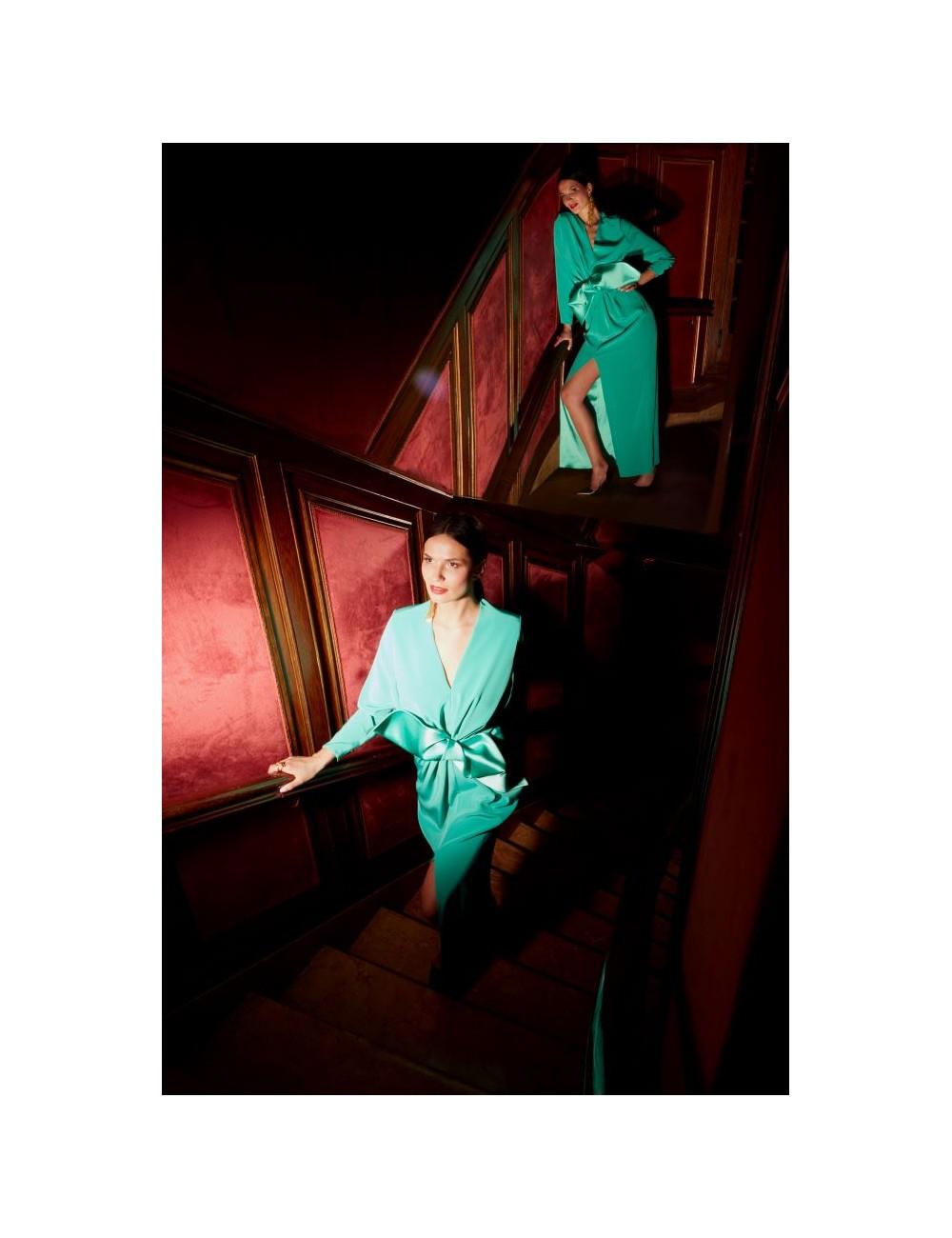 pertegaz Vestido largo con lazo verde Devoluciones gratuitas