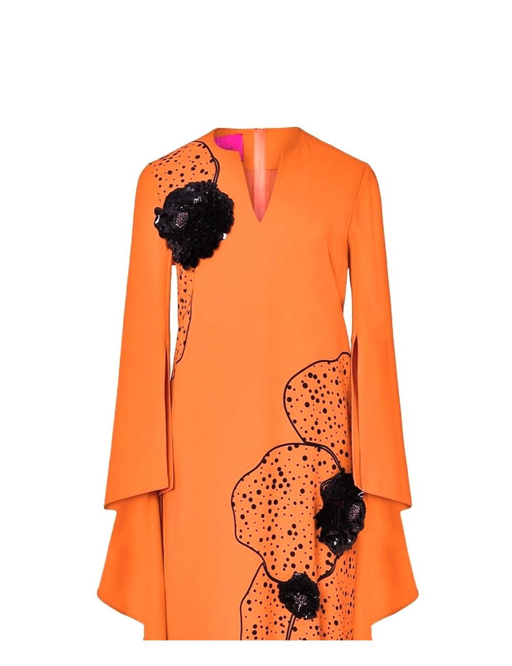 pertegaz Vestido volantes con print y bordado floral naranja En línea