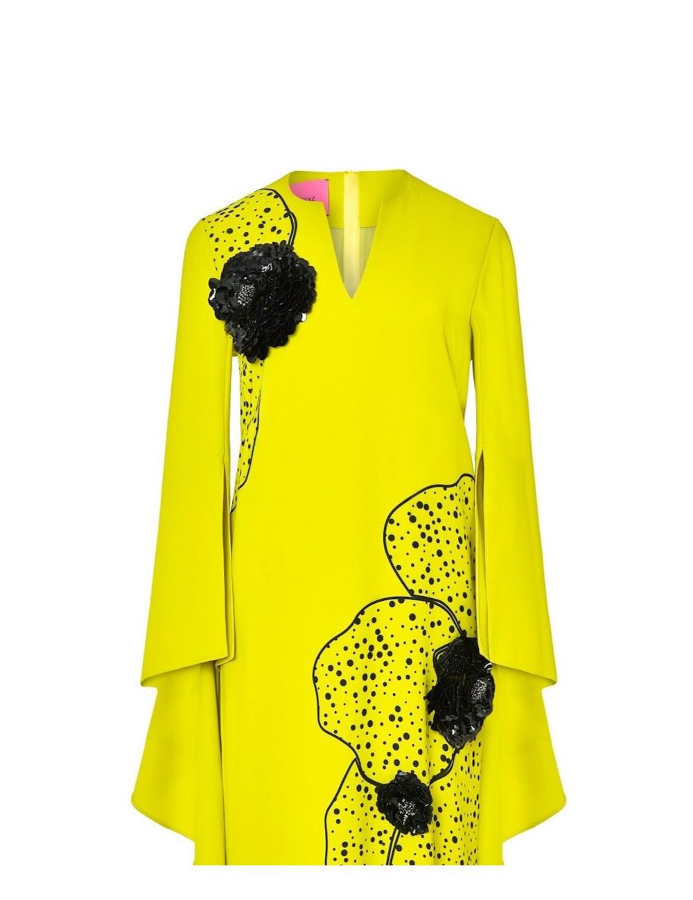pertegaz Vestido volantes con print y bordado floral amarillo Outlet online