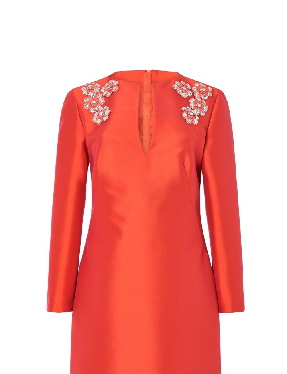 pertegaz Vestido de raso con flores bordadas corto rojo Gran oferta