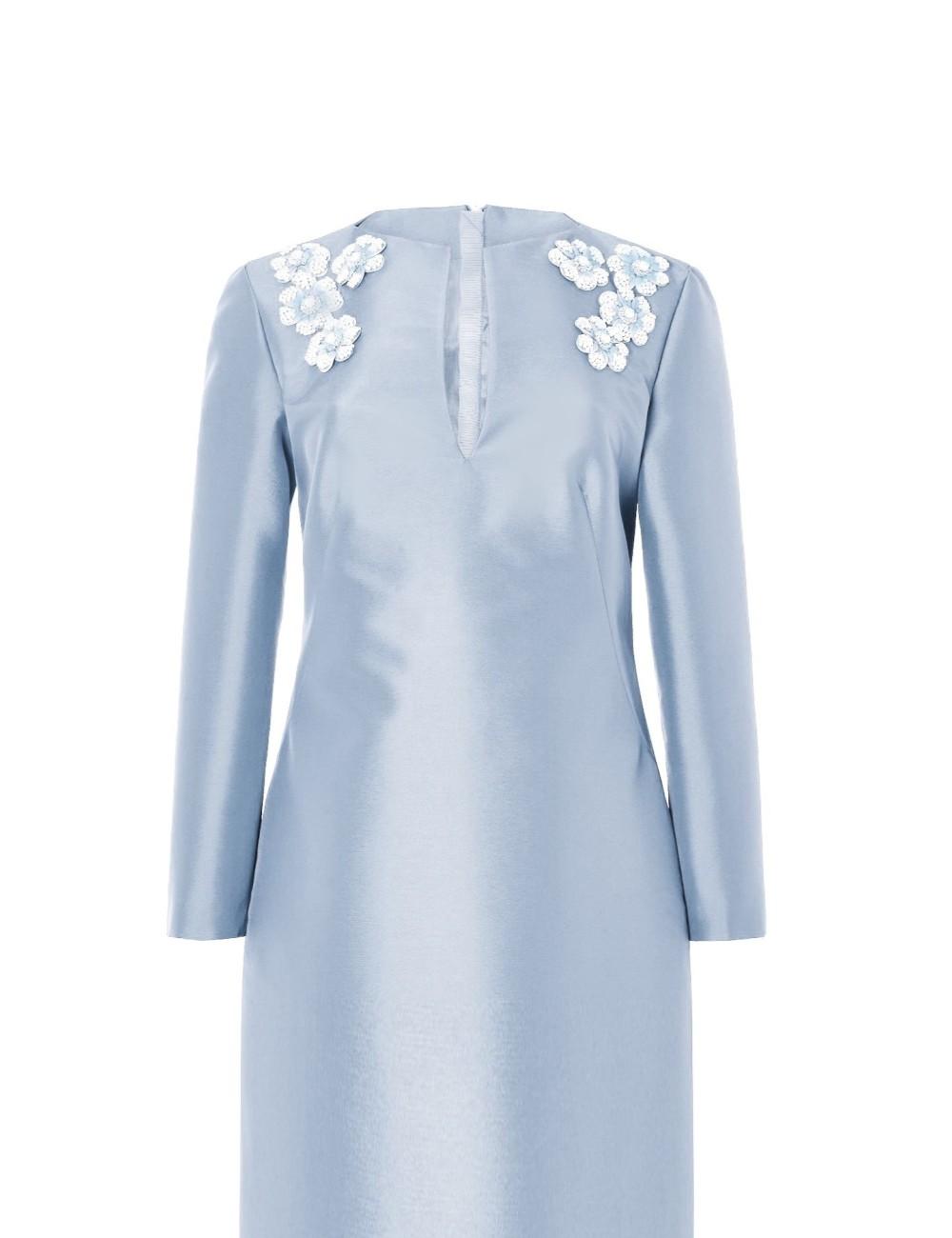 pertegaz Túnica de raso con flores bordadas azul hielo Rebajas baratas