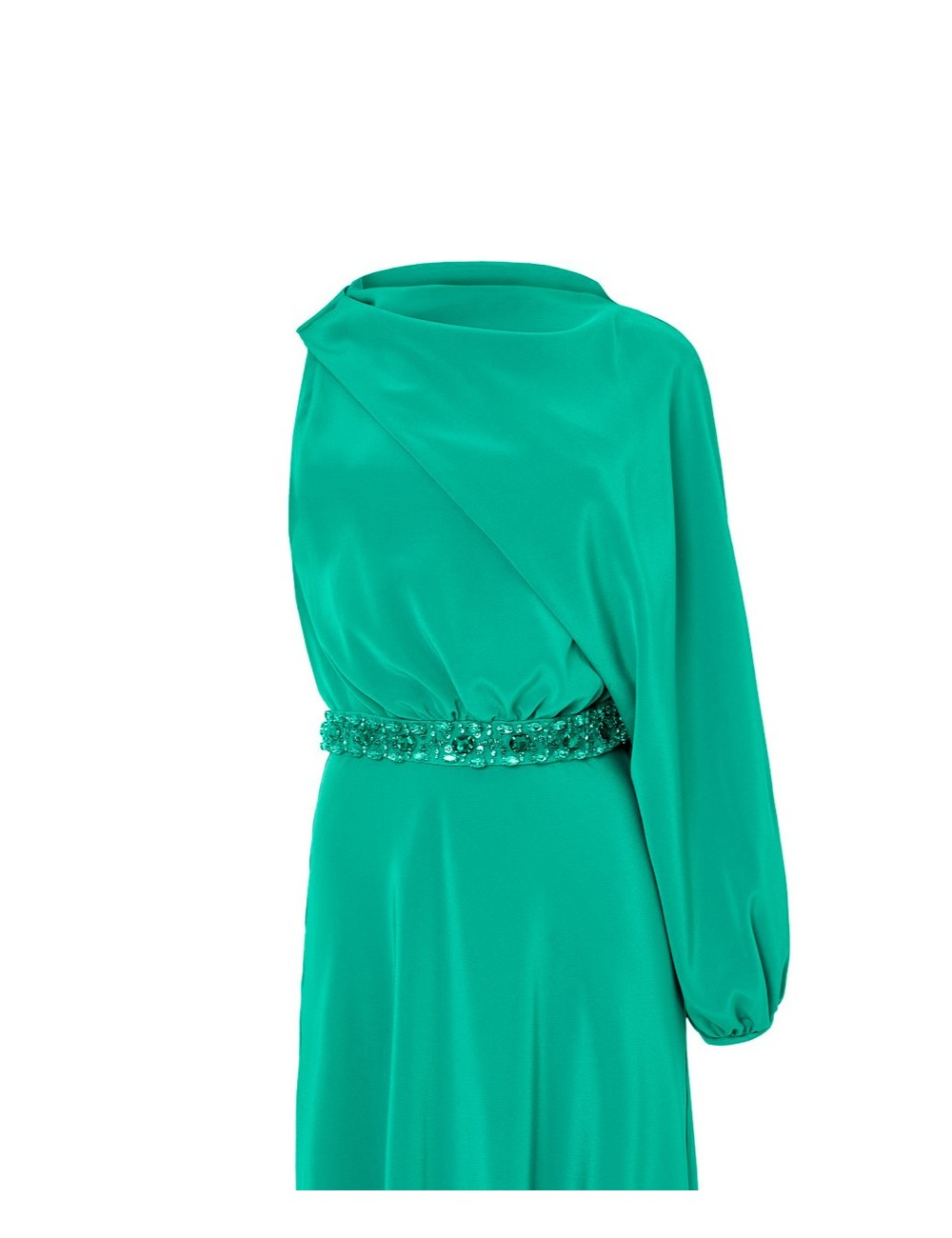 pertegaz Vestido asimétrico con cinturón joya verde Rebajas de fábrica