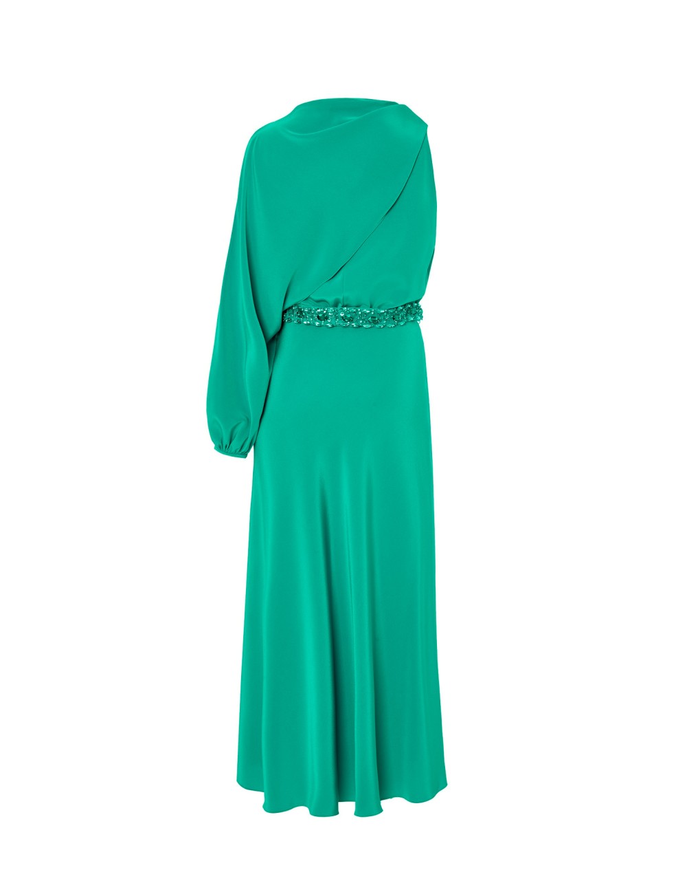 pertegaz Vestido asimétrico con cinturón joya verde Rebajas de fábrica