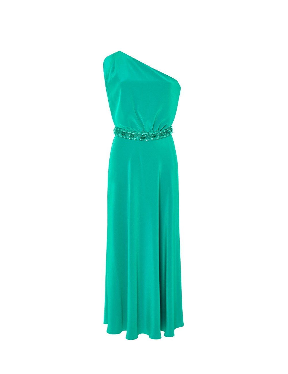 pertegaz Vestido asimétrico con cinturón joya verde Rebajas de fábrica