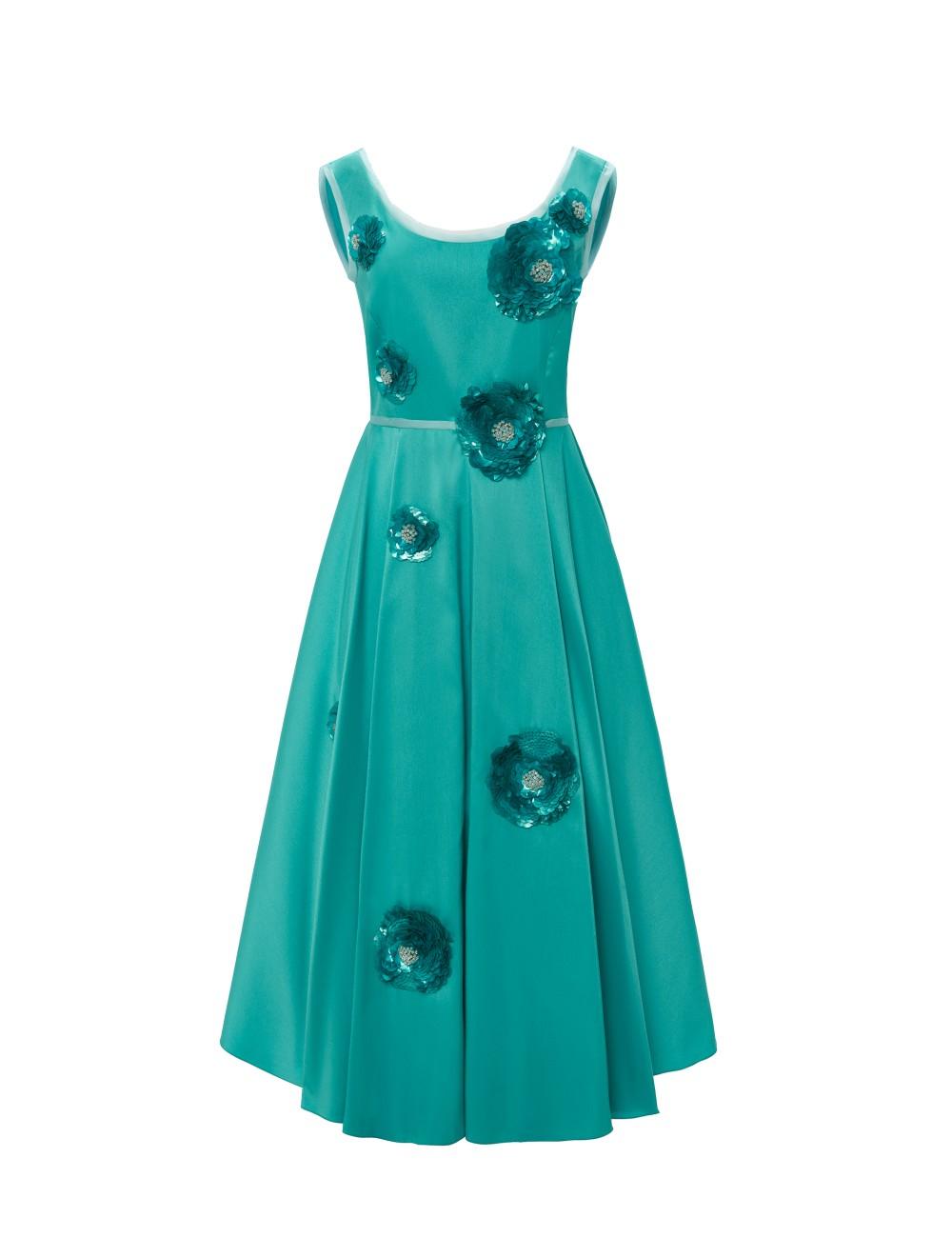 pertegaz Vestido Alba con flores bordadas turquesa Mejor oferta