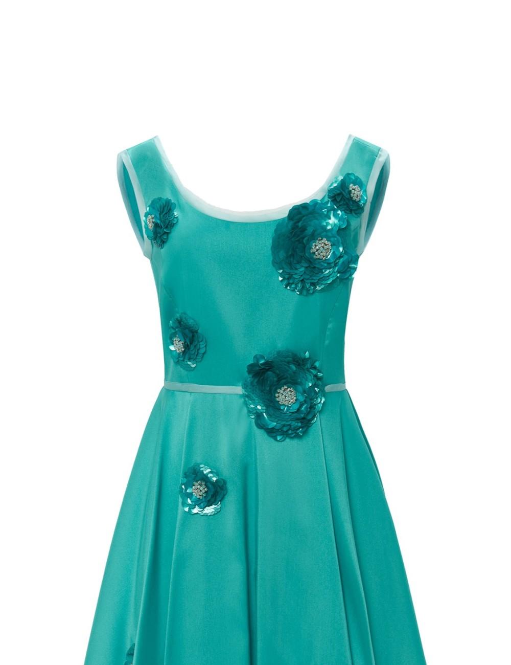 pertegaz Vestido Alba con flores bordadas turquesa Mejor oferta
