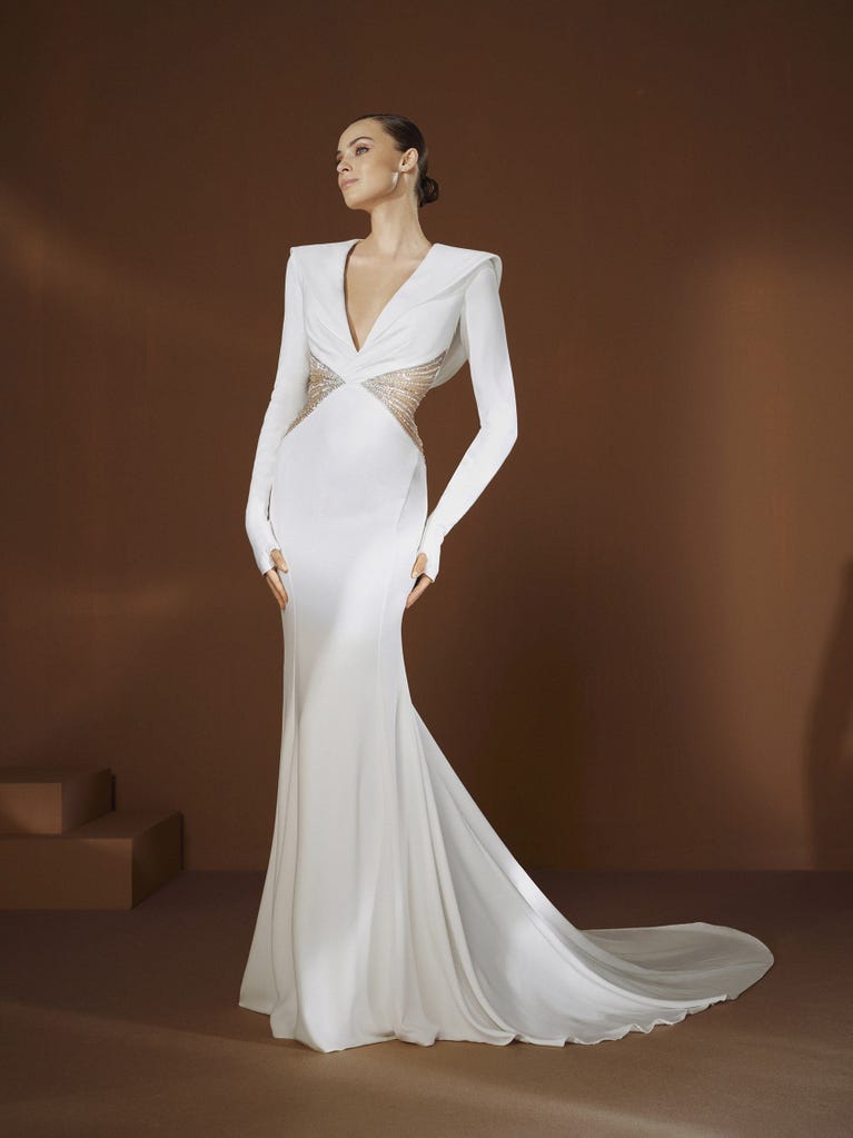pronovias GRACEJONES | Vestido de novia sirena con escote de pico | Pronovias Rebajas