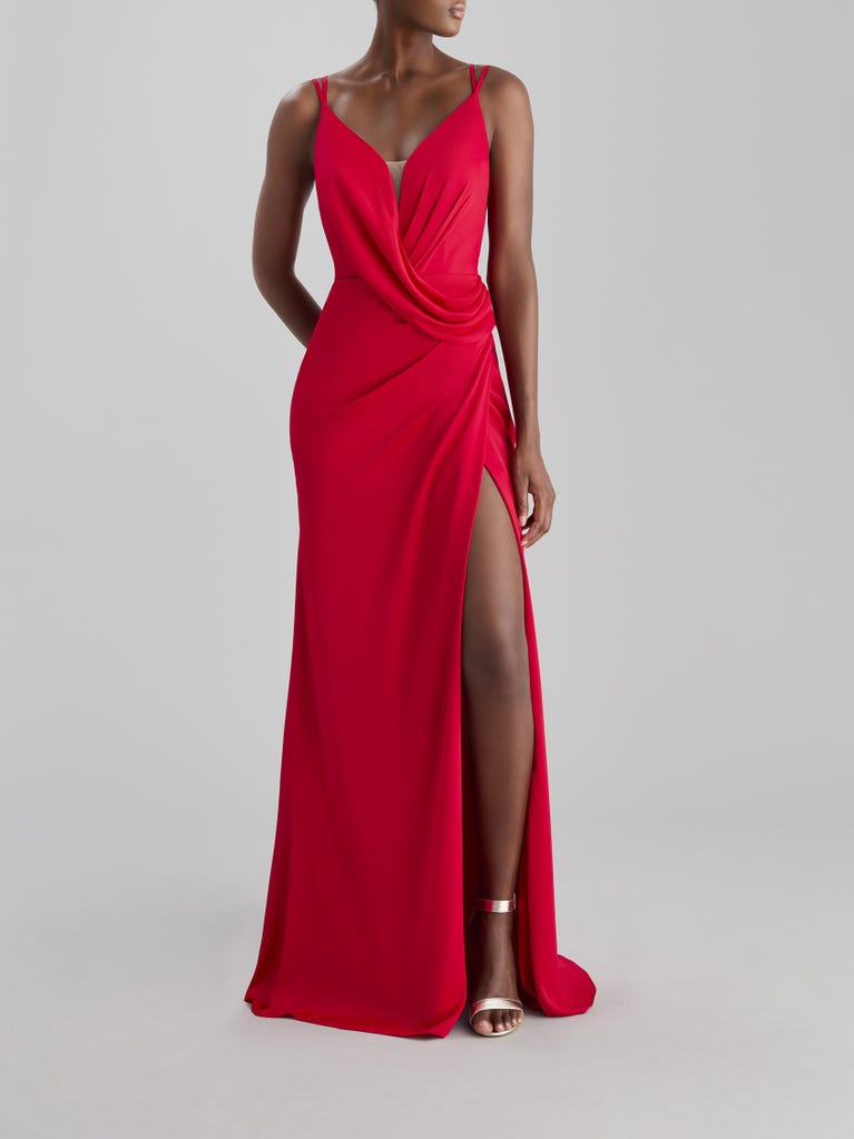 pronovias DRAPE 2302 | Vestido de fiesta sirena con escote de pico | The Party Edit by Pronovias Último día