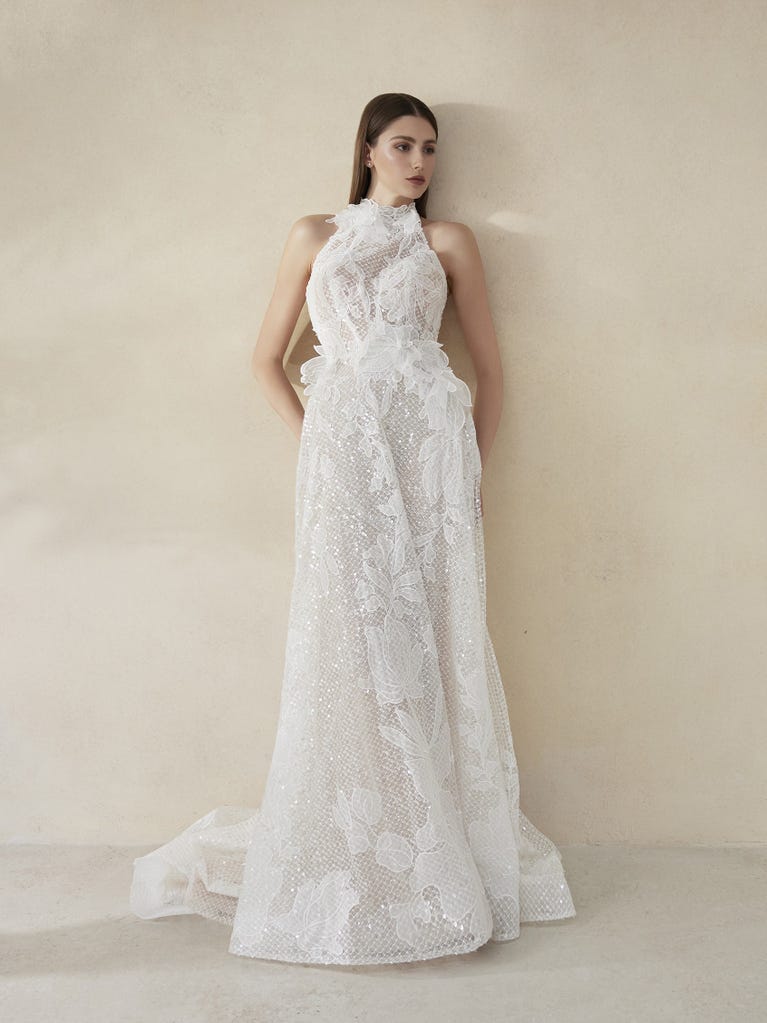 pronovias MARCH | Vestido de novia corte en a con cuello halter | Pronovias Outlet