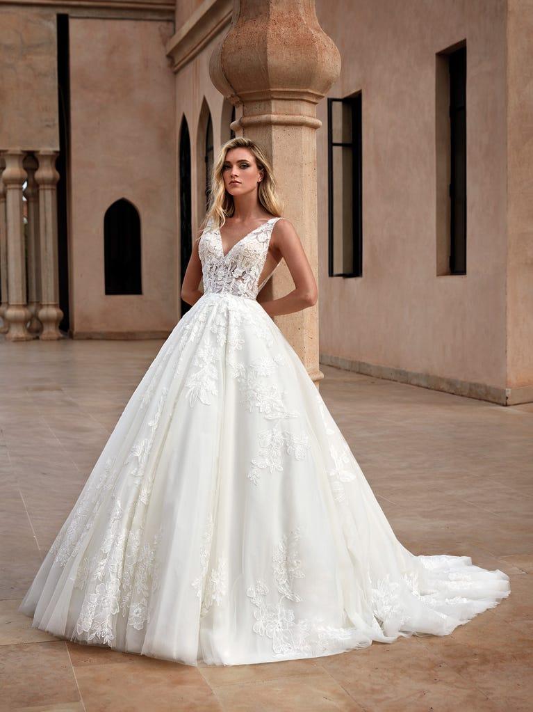 pronovias HURON | Vestido de novia corte en a con escote de pico | Pronovias Oferta especial