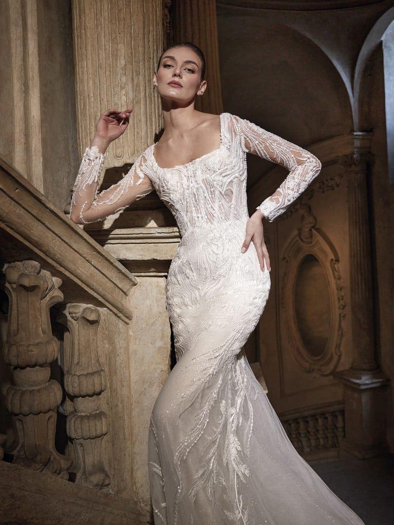 pronovias AMETRINE | Vestido de novia sirena con escote cuadrado Oferta exclusiva
