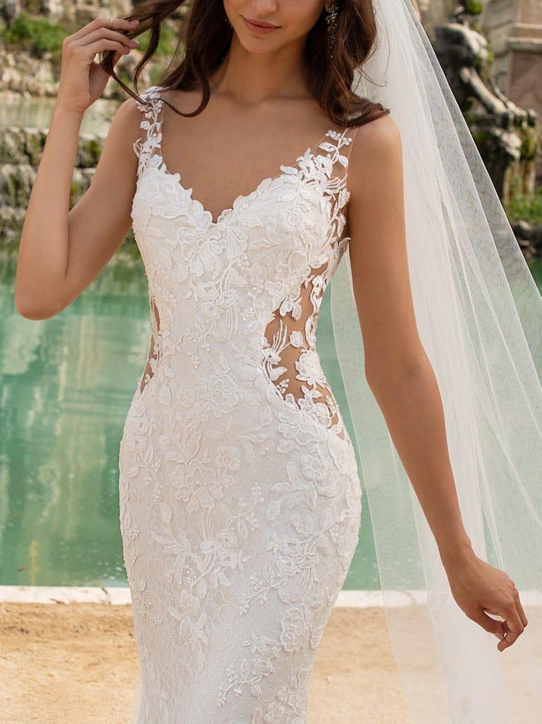 pronovias Vestido de novia de encaje con corte sirena y escote pico | Pronovias Mejor oferta