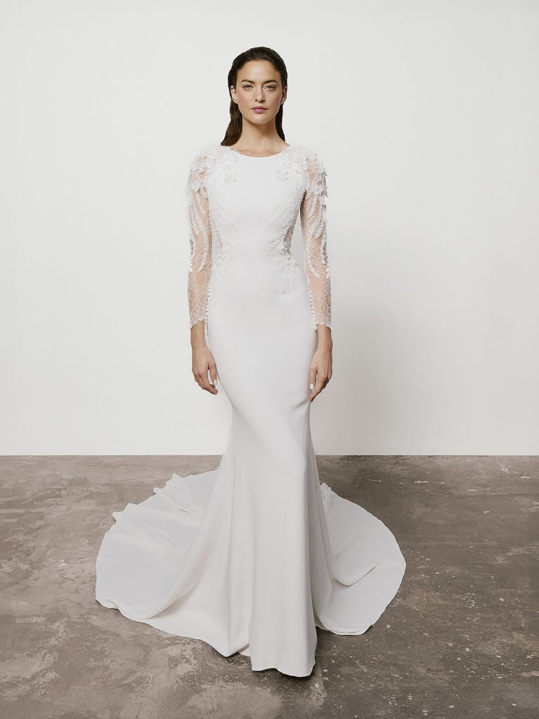 pronovias JUSTINE | Vestido de novia sirena con escote barco | Atelier Pronovias Rebajas top