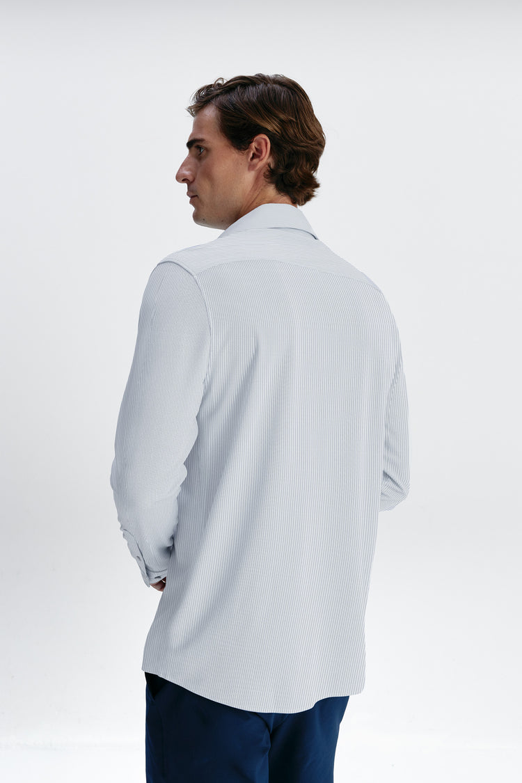 sepiia Camisa de vestir hombre zig zag azul celeste regular Liquidación