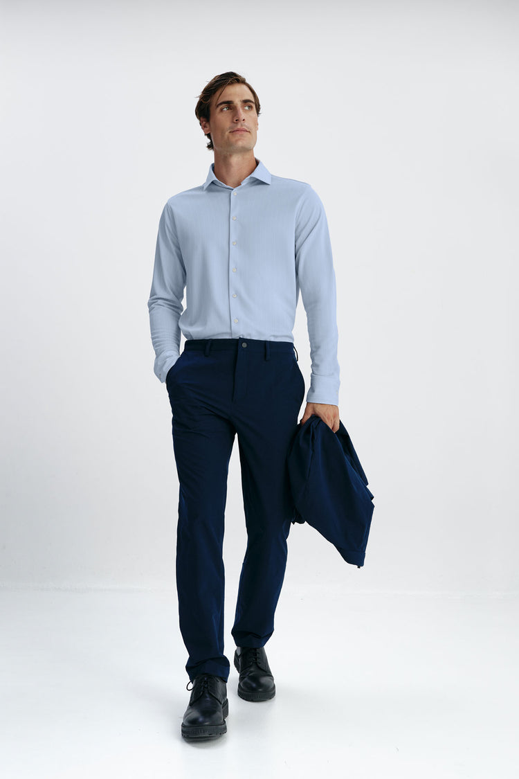 sepiia Camisa de vestir hombre azul celeste rayas blancas regular En oferta