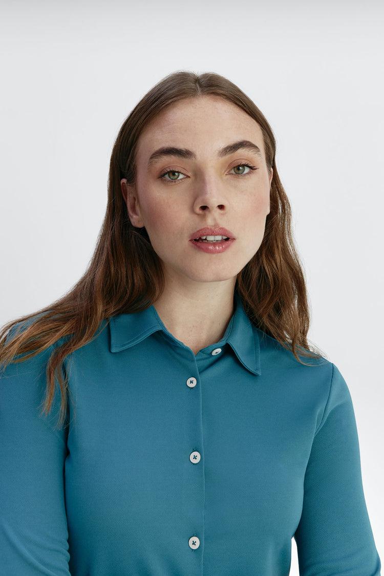 sepiia Camisa mujer azul neptuno slim Envío internacional gratuito