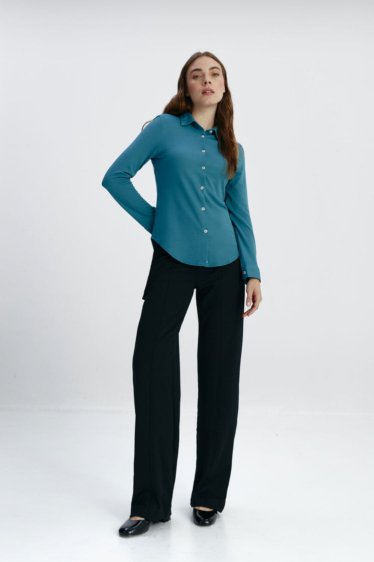 sepiia Camisa mujer azul neptuno slim Envío internacional gratuito
