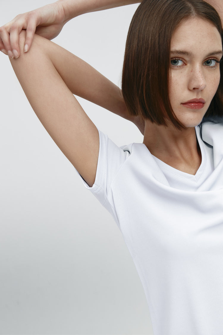 sepiia Camiseta mujer escote pico blanca Ahorra y exporta
