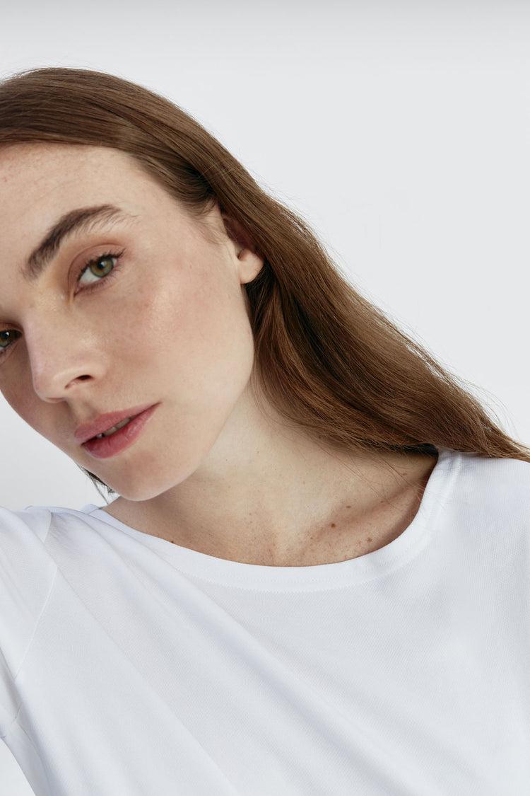 sepiia Camiseta mujer cuello barco blanco Descuento por venta flash