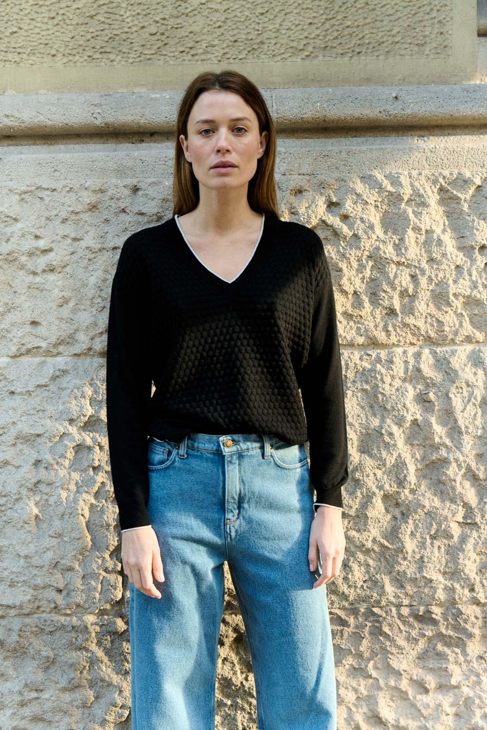 sita murt Jersey de cuello pico con estructura Superdescuento