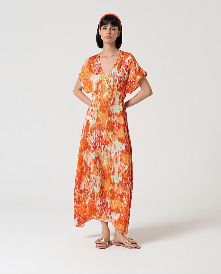 surkana Vestido largo satinado estampado Multi