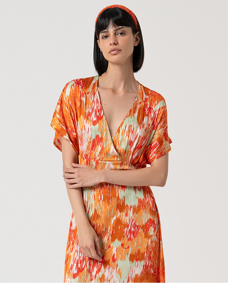 surkana Vestido largo satinado estampado Multi Grandes descuentos