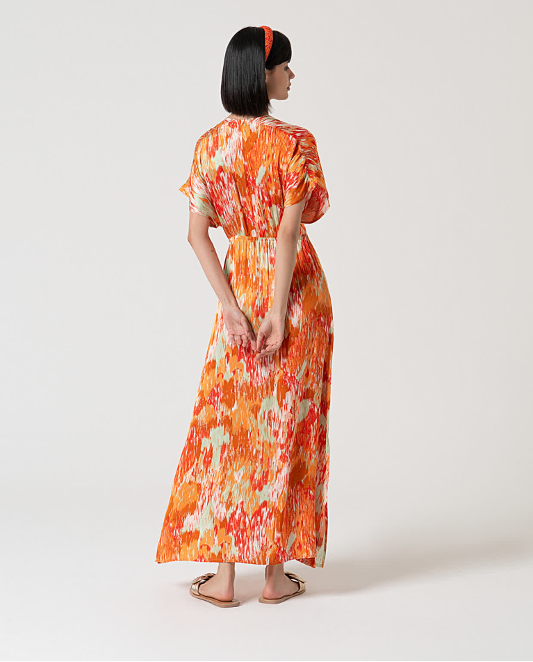 surkana Vestido largo satinado estampado Multi Grandes descuentos