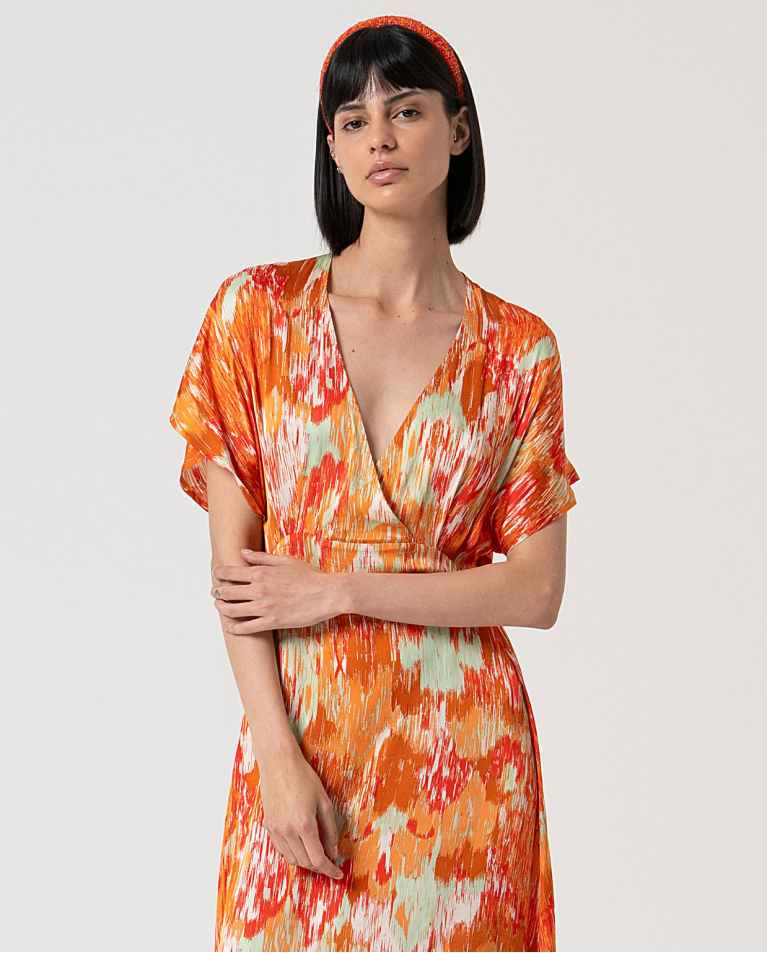 surkana Vestido largo satinado estampado Multi Grandes descuentos