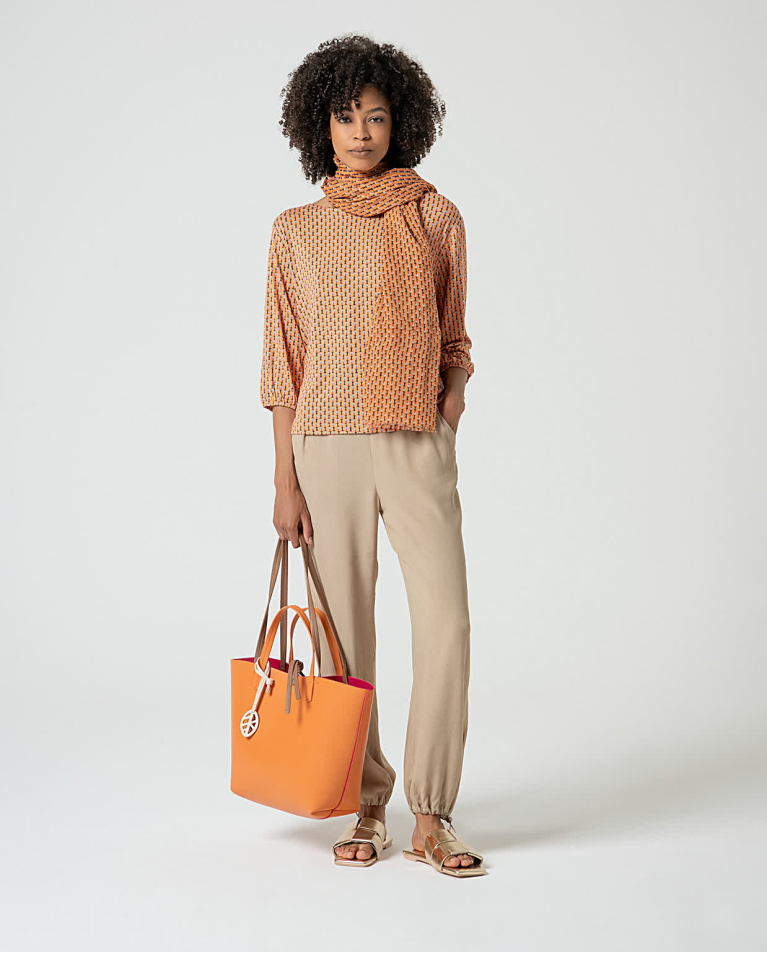 surkana Camiseta elástica amplia estampada Naranja Última moda