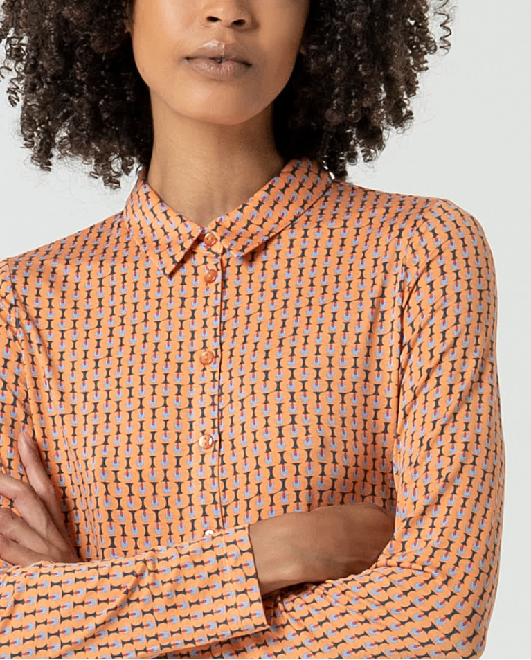 surkana Camisa elástica manga larga estampada Naranja Descuento por venta flash