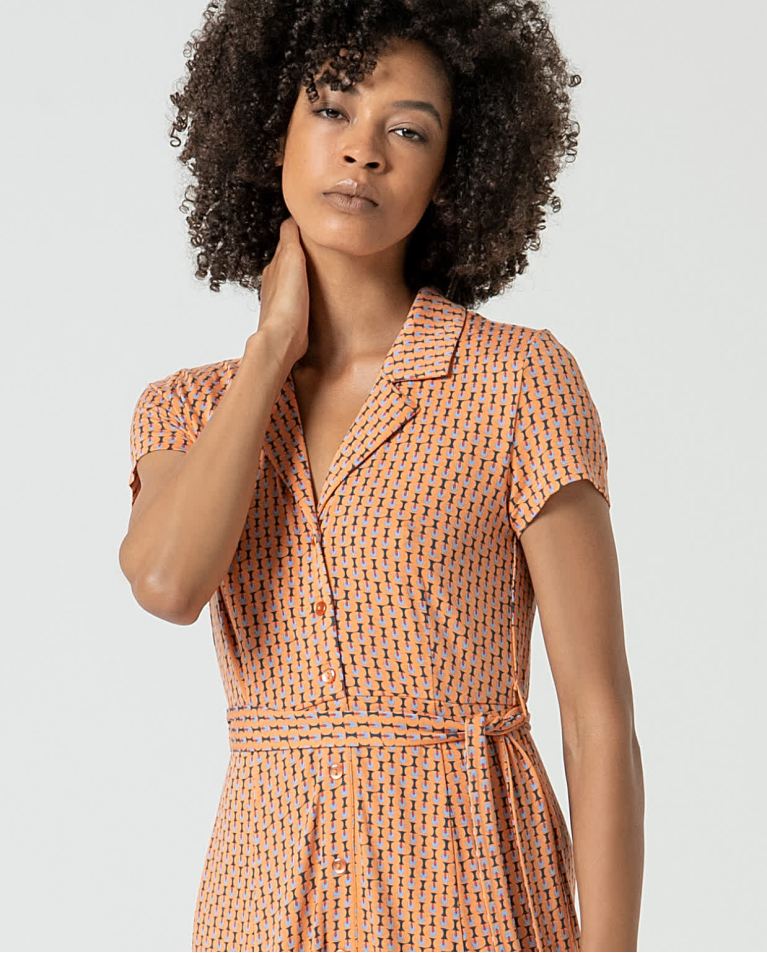 surkana Vestido elástico camisero estampado Naranja Ofertas de temporada