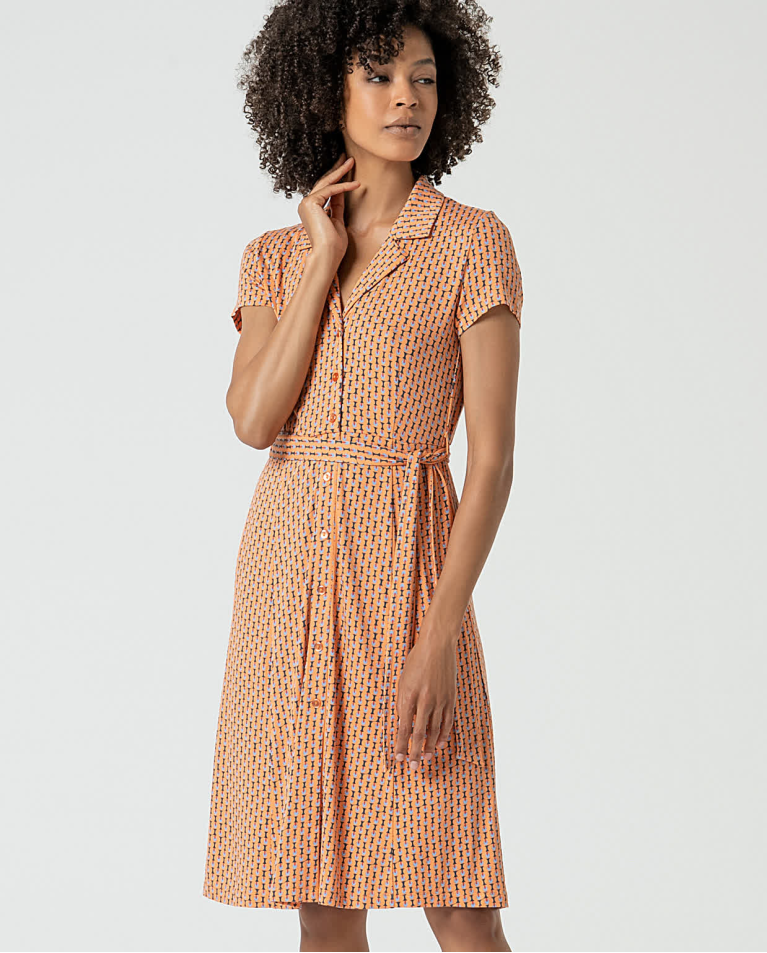 surkana Vestido elástico camisero estampado Naranja Ofertas de temporada