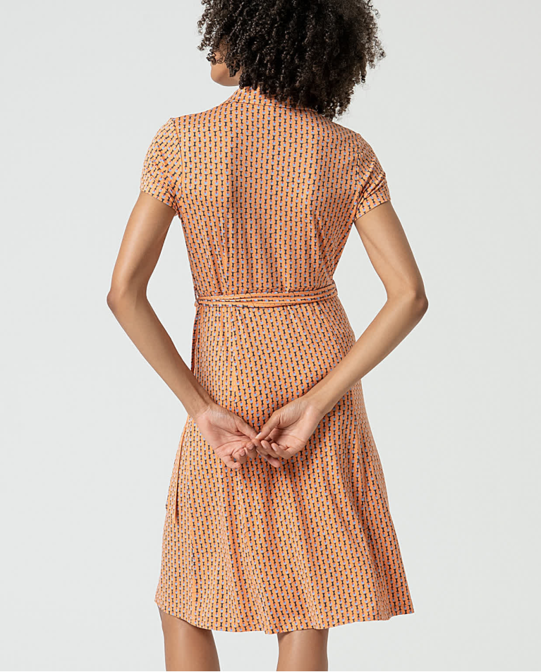 surkana Vestido elástico camisero estampado Naranja Ofertas de temporada