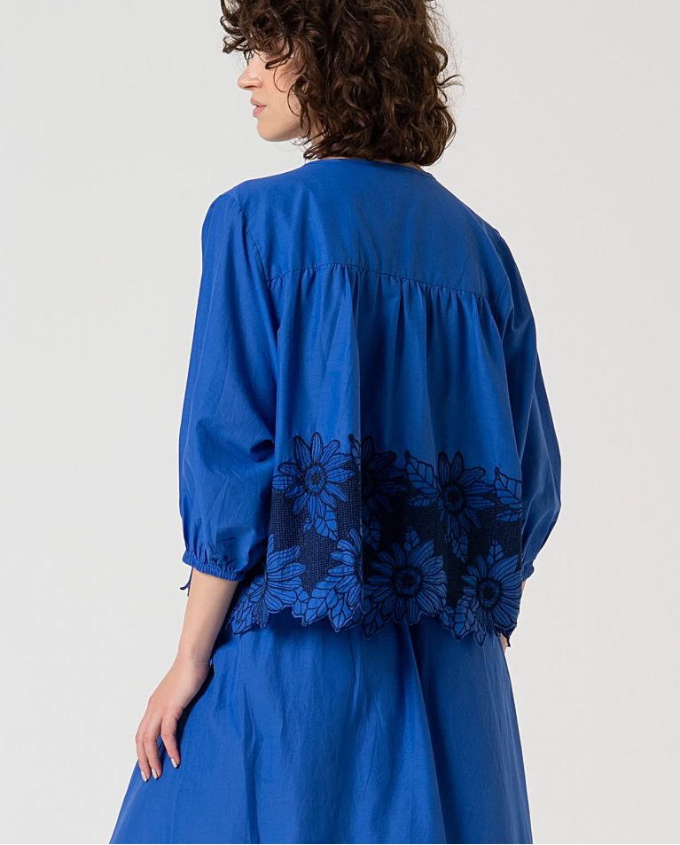 surkana Blusa oversize algodón con bordado Azul Cobalto Grandes ahorros