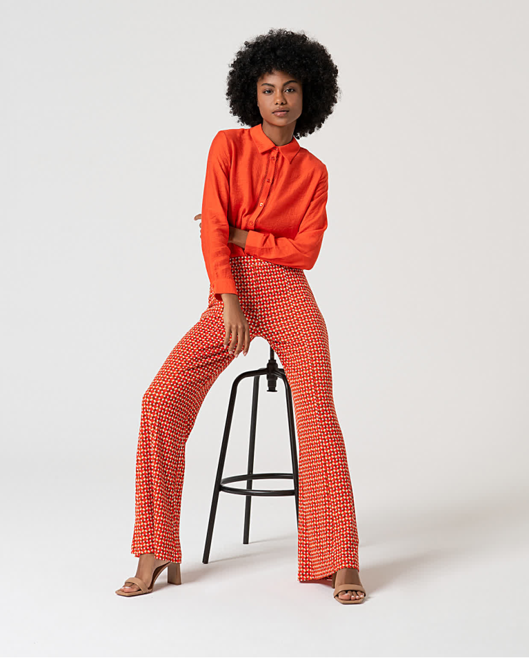 surkana Pantalón flare elástico estampado Rojo Outlet online