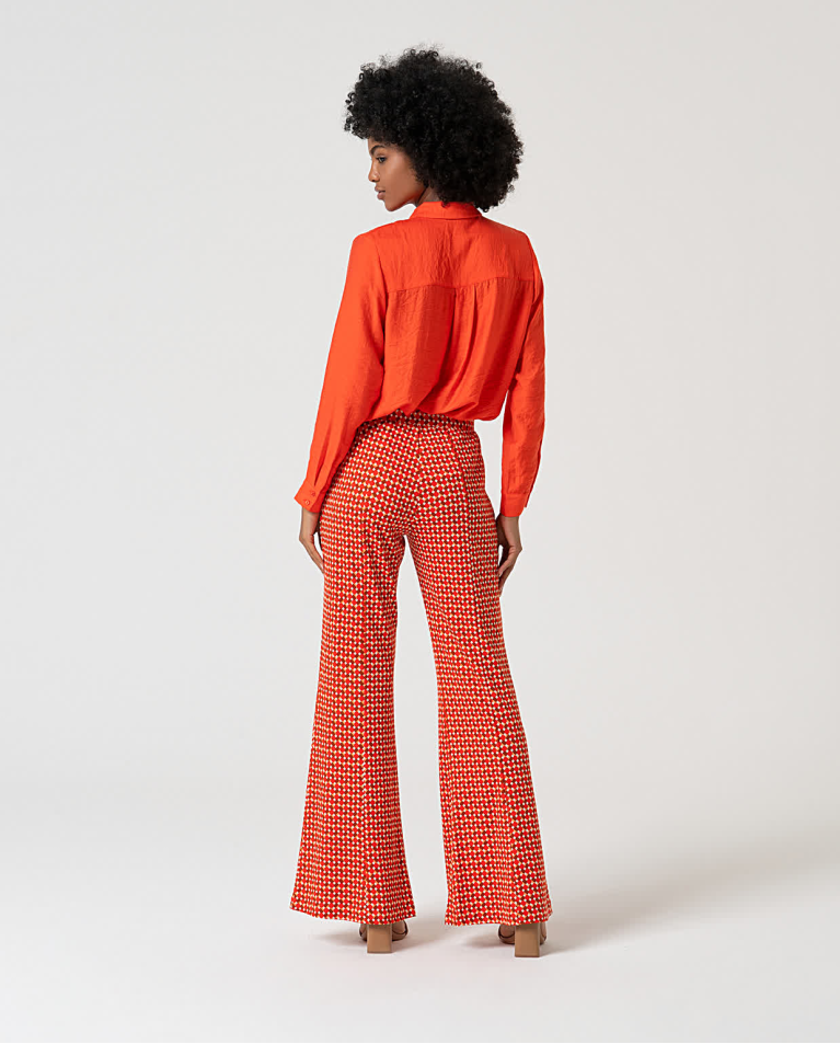 surkana Pantalón flare elástico estampado Rojo Outlet online