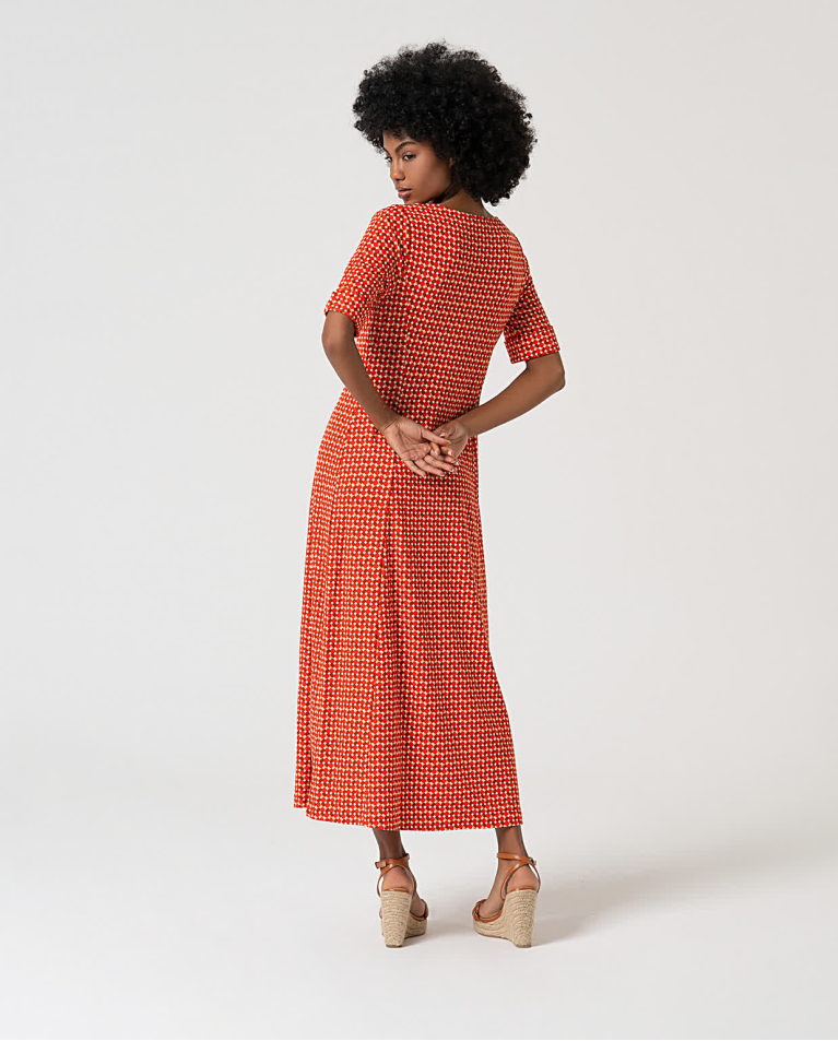 surkana Vestido midi elástico estampado Rojo Rebajas